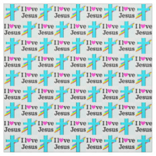 PRETTY INSPIRATIONAL BLUE CROSS I LOVE JESUS FABRIC