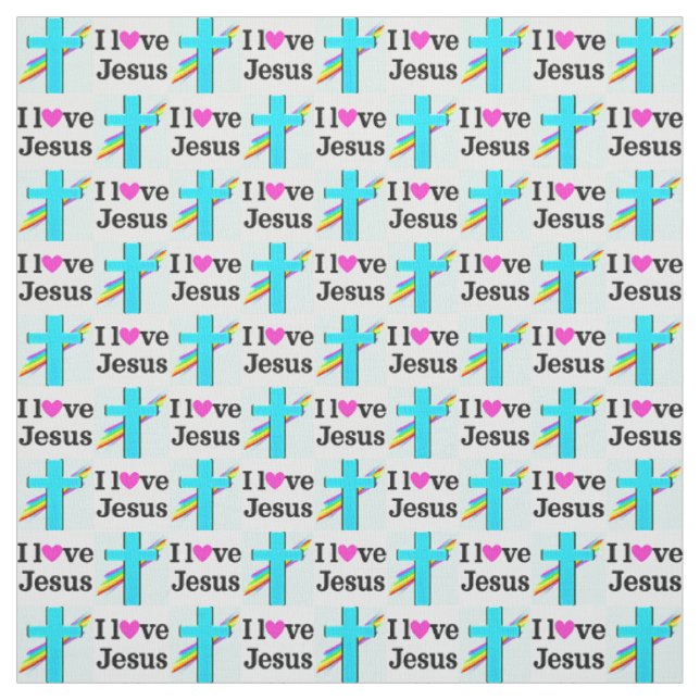 PRETTY INSPIRATIONAL BLUE CROSS I LOVE JESUS FABRIC (Swatch)