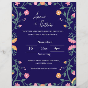 Pretty Intricate Floral Frame Wedding Invitation