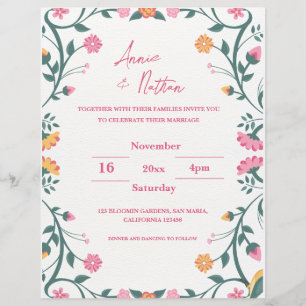 Pretty Intricate Floral Frame Wedding Invitation