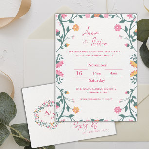 Pretty Intricate Floral Frame Wedding Invitation Postcard