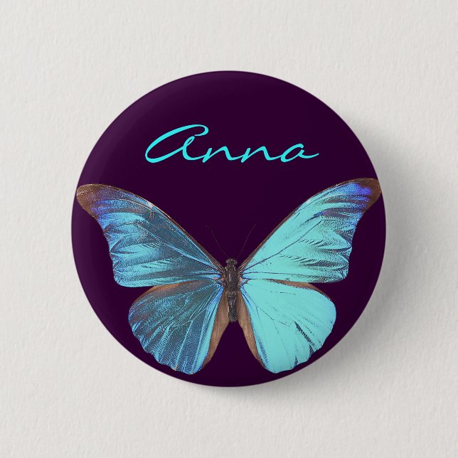 Pretty Iridescent Blue Butterfly 6 Cm Round Badge (Front)