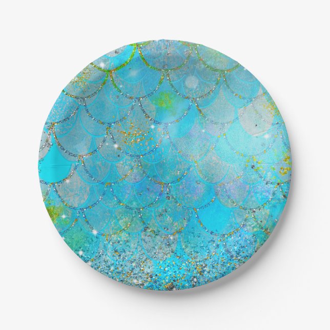 Pretty Iridescent Pearl Shimmer Mermaid Scales Paper Plate (Front)