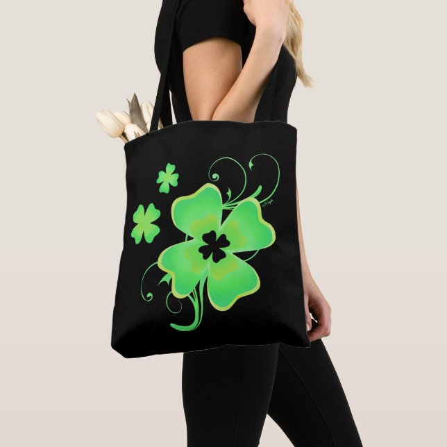 Pretty Irish Four Leaf Clover Tote Bag (Close Up)