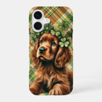 PRETTY IRISH SETTER DOG FACE WITH SHAMROCKS