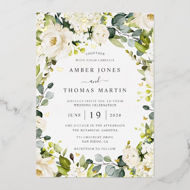 Pretty Ivory Gold Floral Butterfly Wedding  (Front)