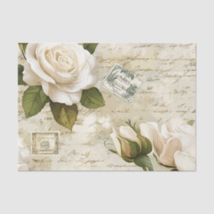 Pretty Ivory Roses with Simulated Text and Stamps Tissue Paper