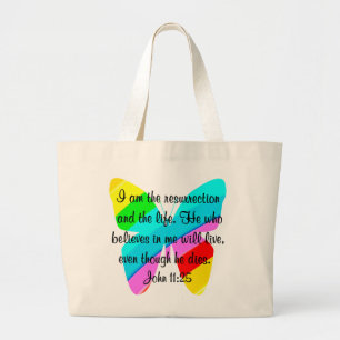 PRETTY JOHN 11:25 RAINBOW BUTTERFLY DESIGN LARGE TOTE BAG