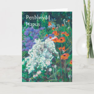 Pretty June Garden Birthday Card - Welsh Greeting