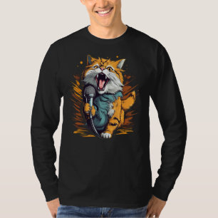 Pretty Karaoke Cat with Mic for Singer and Song Lo T-Shirt