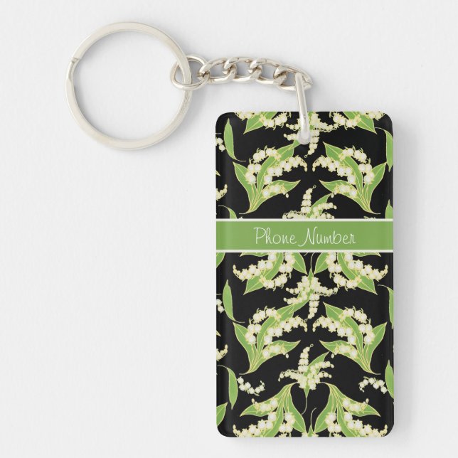 Pretty Keychain: Lilies of the Valley, Black Key Ring (Front)