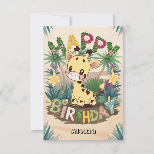 Pretty Kids Giraffe Birthday Card (Front)