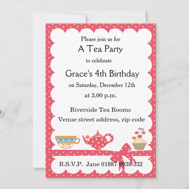 Pretty Kids Tea Party Invitation (Front)
