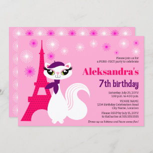 Pretty Kitty Paris Pink Birthday Invitation