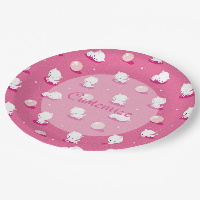 Pretty Kitty Pink Kittens Pattern Paper Plates (Angled)