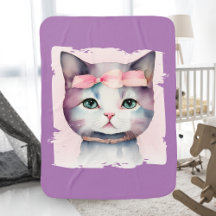 Pretty Kitty With Pink Bow Baby Blanket