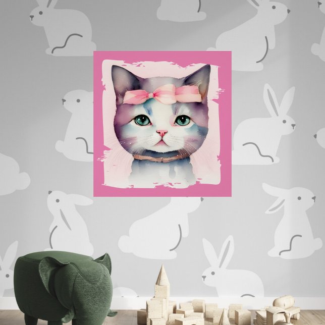 Pretty Kitty With Pink Bow Glossy Poster (Creator Uploaded)