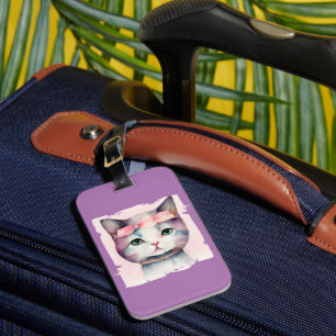Pretty Kitty With Pink Bow Luggage Tag
