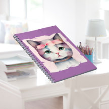 Pretty Kitty With Pink Bow Spiral Photo Notebook