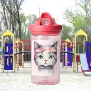 Pretty Kitty With Pink Bow Water Bottle