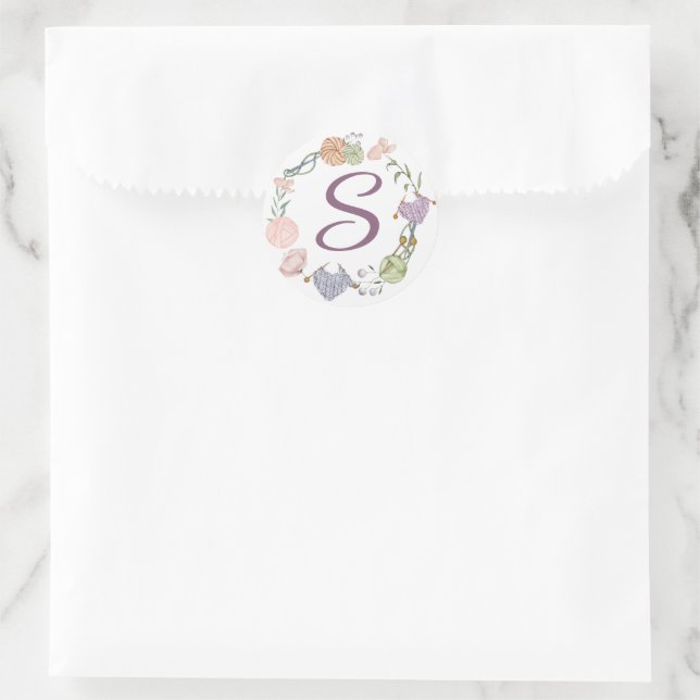 Pretty Knitting Border  Classic Round Sticker (Bag)