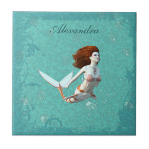 Pretty Koi Mermaid Swimming Underwater Tile