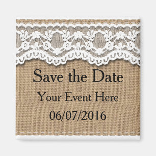 Pretty Lace and Burlap Save the Date Magnet