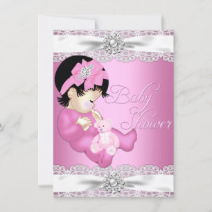 Pretty Lace & Baby Girl Pink Baby Shower Invite