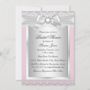 Pretty Lace & Bow Pink Bridal Shower Invitation