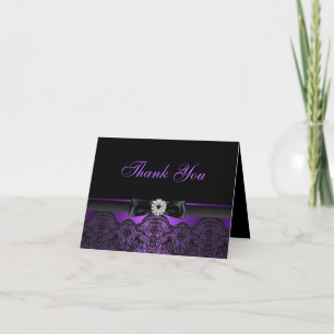 Pretty Lace & Bow Purple Thank You Card