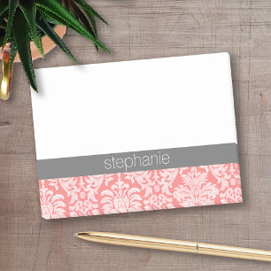 Pretty Lace Damask Pattern Coral Grey Post-it Notes