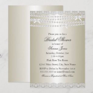 Pretty Lace & Pearl Bridal Shower Invitation
