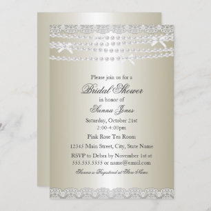 Pretty Lace & Pearl Bridal Shower Invitation