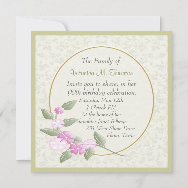 Pretty Ladies Birthday party Invitation (Front)