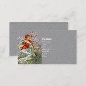 Pretty Lady Long Red Hair picking pink Flowers Business Card (Front/Back)
