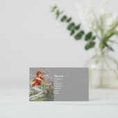 Pretty Lady Long Red Hair picking pink Flowers Business Card (Standing Front)