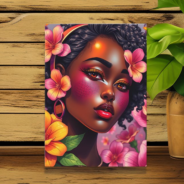 Pretty Lady of Colour Pink Flowers Birthday Card (Creator Uploaded)