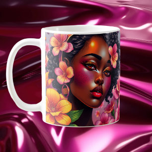 Pretty Lady of Colour Pink Flowers Musical Notes Coffee Mug