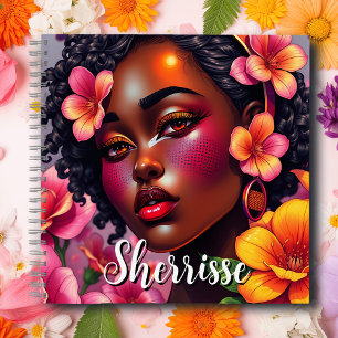 Pretty Lady of Colour Pink Flowers Personalised Notebook
