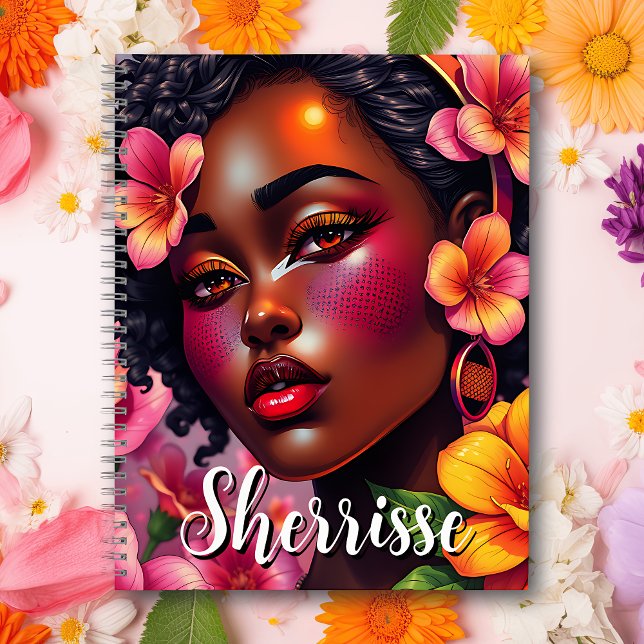 Pretty Lady of Colour Pink Flowers Personalised Notebook (Creator Uploaded)