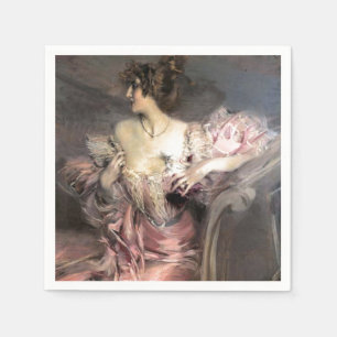 Pretty Lady Pink Vintage Fashion Antique Painting Napkin