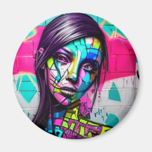 Pretty Lady Urban Art Colourful Graffiti Magnet