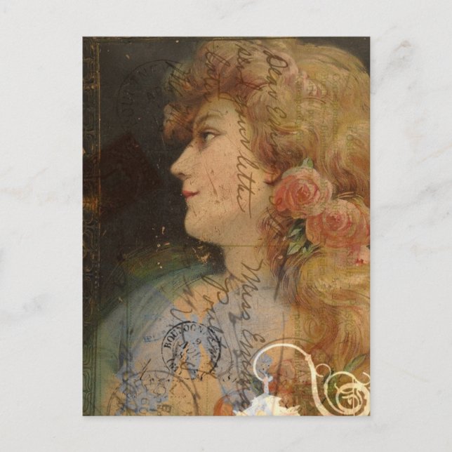 Pretty Lady Vintage Digital Collage Postcard (Front)