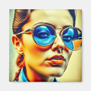 Pretty Lady with Blue Sunglasses with Reflection Magnet