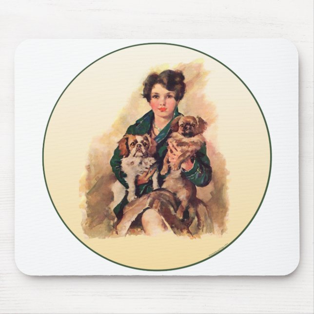 Pretty Lady with Pekingese Mouse Pad (Front)