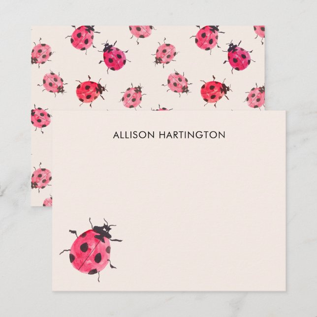 Pretty Ladybug Garden Blush Pink Thank You Card (Front/Back)