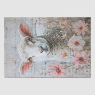 Pretty Lamb Pink Flowers Script Decoupage Tissue Paper