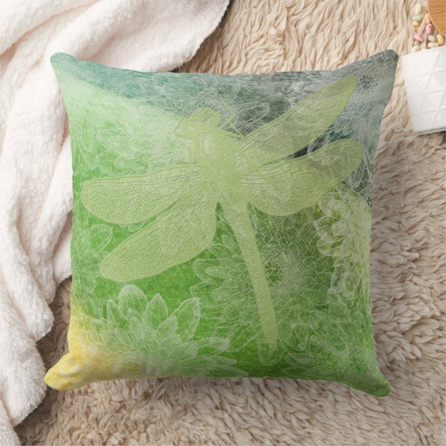 Pretty Large Green Dragonfly Flowers Cushion (Blanket)