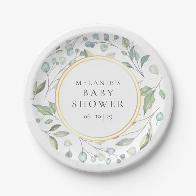 Pretty Laurel Garland Greenery Baby Shower Paper Plate (Front)