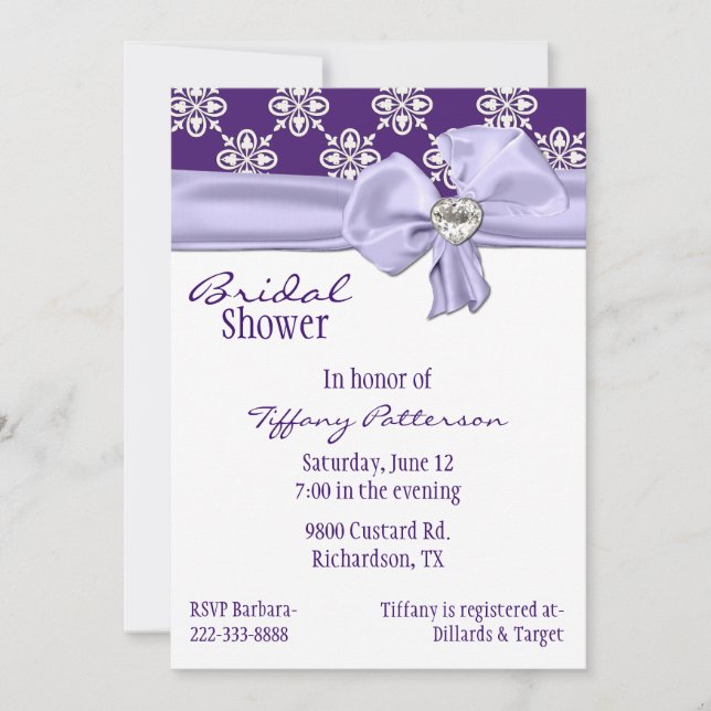 Pretty Lavender Bow Bridal Shower Invitation (Front)